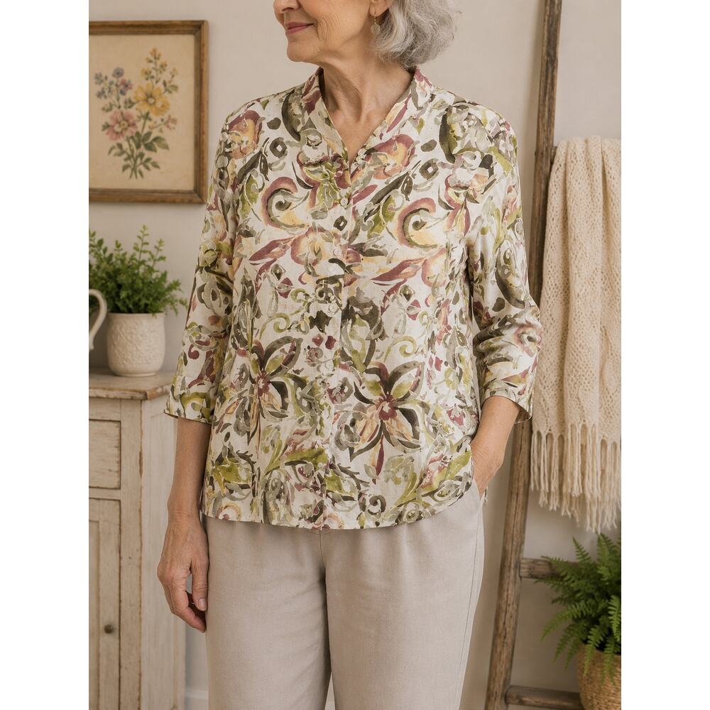 Alfred Dunner Semi-Sheer Burnout Button-Down Shirt 14P Grannycore Cottagecore
